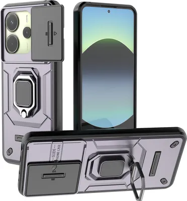 Produktbild von Hülle für Xiaomi Redmi Note 14 4G Dual Layer Handyhülle Schiebe Kamera Schutz und Ringhalter Ständer Lila