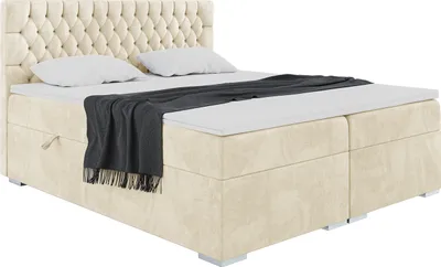 Produktbild von MEBLINI Boxspringbett mit Bettkasten - Gepolstert Doppelbett mit Matratze und Topper - Polsterbett mit Stauraum - Bett mit Kopfteil - Stauraumbett - DALIA - 160x200 - H3/Beige Samt