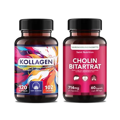Produktbild von Saint Nutrition® Kollagen 3000 mg Kapseln + Cholin Bitartrat - Schlank & Schön - für Haut, Figur & Wohlbefinden - abnеhmen - Fit und gesund - Collagen