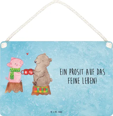 Produktbild von Mr. & Mrs. Panda Schild Glühschwein Sause DIN A6 - Eisblau - Geschenk, wandtafel, Bär, Weihnachten, Holzschild, Weihnachtszeit, Schwein, holzbild, Alles Gute, Prost