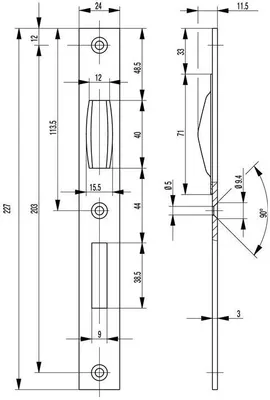 Produktbild von BKS Schließblech Flachschließblech Stulp 24mm käntig VA - S4400004