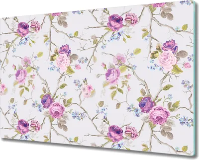 Produktbild von Herd-Abdeckplatte Glas Schneidebrett Ceranfeld-Abdeckung - 80x52 cm - Lila Rosen Blumen