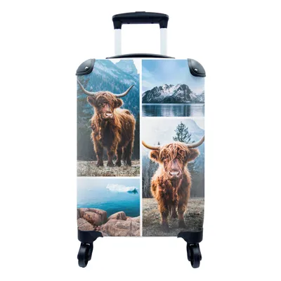 Produktbild von MuchoWow® Koffer Handgepäck Trolley Rollkoffer Kleine Reisekoffer mit 4 Rollen - Schottischer Highlander - Tiere - Collage - Cabin Size < 55x40x23 cm & 55x40x20 cm - Fotokoffer - Kabinenkoffer - Boardgepäck - Reise-Box - Reisekoffer - Reisegepäck - Koffer mit Bild - Trolley für Kinder