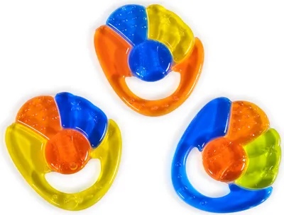 Produktbild von Beißring Regenbogen gelb, Kühlbeißring als Zahnungshilfe massiert ab 3 Monate