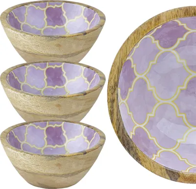 Produktbild von Marrakesch 3er Set Schmuckschale Schale aus Holz & Emaille 15 cm bunt | Handgefertigte Schlüsselschale Holzschale Kesse -2- als Wohnzimmer Aesthetic Deko | Snackschale Schüssel als Frauen Geschenk