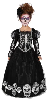 Productafbeelding van Kleid Princess of the Dark, Halloween, schedel-skeletmotief, maat: 152