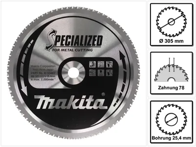 Obrázok produktu pre Makita ŠPECIALIZOVANÝ kotúč na kov 305 x 25,4 x 2,3 mm 78 zubov ( B-33467 ) pre studenú kotúčovú pílu Makita LC 1230
