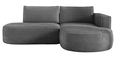 Produktbild von Ecksofa mit Schlaffunktion PIANO, Cord Sofa 180x267 cm, Schlafsofa L-Form, Couch mit Bettkasten, Polsterecke, Wohnlandschaft - Grau PS60 Rechts