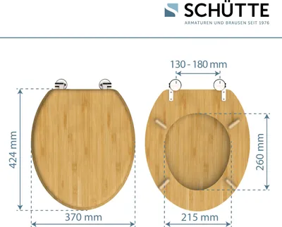 Diagrams showing the dimensions of a toilet seat.