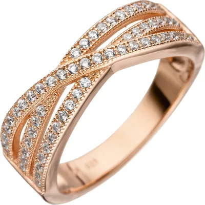 Produktbild von Gr. 60 - Damen Ring mehrreihig 925 Sterling Silber rotgold vergoldet mit Zirkonia