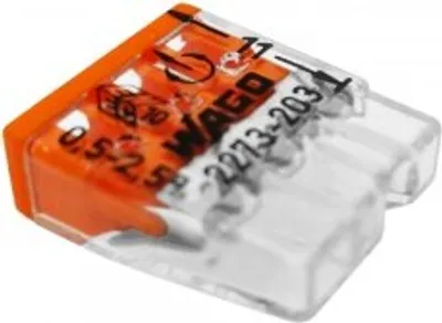 Produktbild von Wago 2273-203 Verbindungsklemme transparent orange für eindrähtige Leiterarten 3-Leiter bis 0,5-2,5qmm