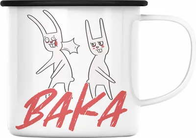 Produktbild von Trendation - Kawaii Baka Hase Geschenk Otakus Anime Manga Emaille Tasse Geschenkidee Anime-Fans (Schwarz)