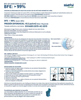 Imagen del producto de Mascarillas desechables, color , 100 unidades, con una eficiencia de filtración bacteriana (BFE) superior al 99%, para uso diario