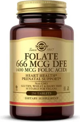 Immagine prodotto di Folato 666 mcg DFE (acido folico 400 mcg) 250 compresse Solgar