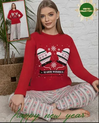 Produktbild von Damen Pyjama Weihnachten Schlafanzug XL Set Lang Warm Winter C-48