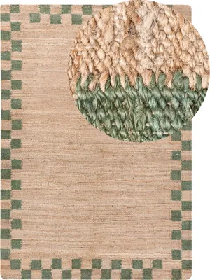 Produktbild von BELIANI Teppich Beige und Grün aus Jute 160 x 230 cm Rechteckig Geflochten Karierter Rand Natürliches Material für Wohnzimmer Schlafzimmer Flur Küche