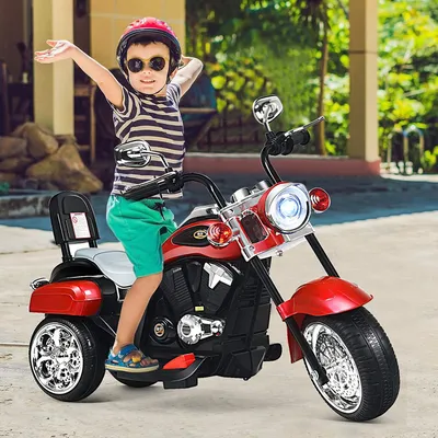 Produktbild von GOPLUS Elektromotorrad mit Hupe, Elektrofahrzeug Dreirad Kindermotorrad mit Vor-und Rückwärtsschalter, 6V Akku/Elektrisches Motorrad, Mortorcycle für Kinder