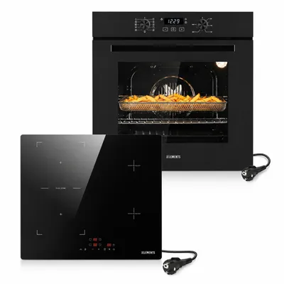Produktbild von KB ELEMENTS Autarkes Herdset 60 cm, Einbaubackofen mit Air Fry, Steam Clean, 11 Funktionen, A+, Induktionskochfeld mit Flexzone, Schuko-Stecker