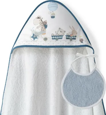 Produktbild von Baby-Kapuzenhandtuch 1×1m mit Lätzchen in Blau