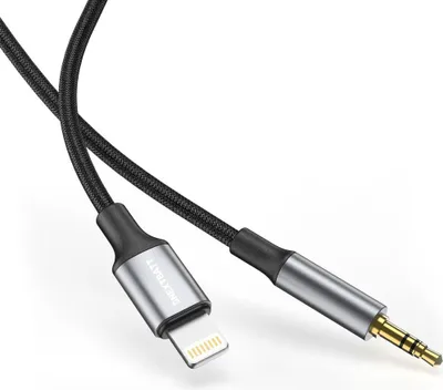Produktbild von NEXTBATT Lightning-auf-3,5-mm-AUX-Adapter, 1 m - Schwarz/Grau
