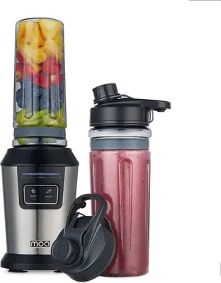 Produktbild von MOA Standmixer To Go - Smoothie Maker mit 2 Tritan-Bechern à 600ml - Mini Mixer - 800W - Edelstahl - Silber