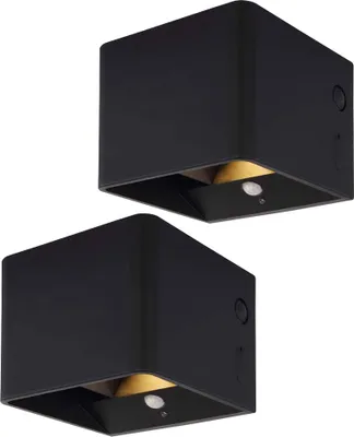 Produktbild von 2er Set LED Wandleuchte, Bewegungsmelder, schwarz, Akku, Magnet