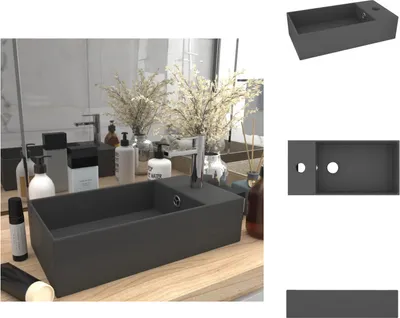 Immagine prodotto di vidaXL Lavabo da bagno con troppopieno in ceramica grigio scuro - Lavabo da bagno