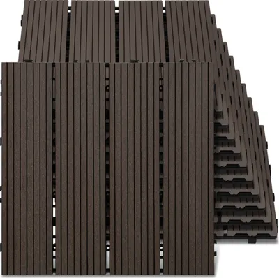 Zdjęcie produktu dla Hengda WPC 11 sztuk płytek drewnopodobnych na taras, wymiary 30 x 30 x 2,2 cm, kolor ciemnobrązowy, 1 m² płytek WPC z systemem zatrzaskowym, płytki balkonowe odporne na warunki atmosferyczne