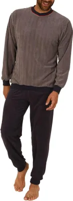Produktbild von Eleganter Herren Frottee Pyjama Schlafanzug mit Bündchen - 61539 ; grau , 50