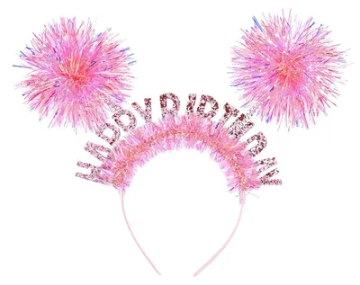 Geburtstags-Stirnband mit Pompons, rosa, Happy Birthday