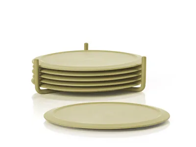 Produktbild von Zone Denmark Glasuntersetzer Singles Leek Green 6er Set mit Halter, Silikon, Metall, Grün, 10 cm, 32231