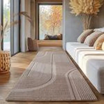 Produktbild von Skandinavischer Teppich Boho Design Einfarbig Beige und Creme Waschbarer Teppich, Größe: 80 x 250 cm, Farbe: Beige-2