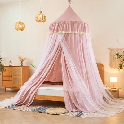 Produktbild von Baby Baldachin Betthimmel Doppelschicht Hängende Moskitonetz Insektenschutz für Kinderzimmer Schlafzimmer, Rosa