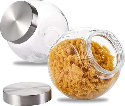 Image de lot de 2 pots à bonbons de 2 litres avec couvercle Transparent Rond Boîte à biscuits & boîte à provisions