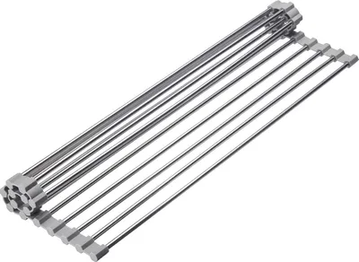 Produktbild von Flexibles Abtropfmatte für Teller und Besteck - Faltbare Abtropfmatte mit Silikonrand - Edelstahl und Silikon - Grau