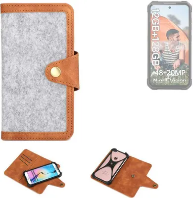 Produktbild von K-S-Trade Handyhülle kompatibel mit iiiF150 Air1 Pro Schutzhülle Filz-Hülle Kunst-Leder hellgrau braun (1x)
