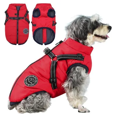 Produktbild von Hundejacke Winterweste mit Geschirr Rot XL