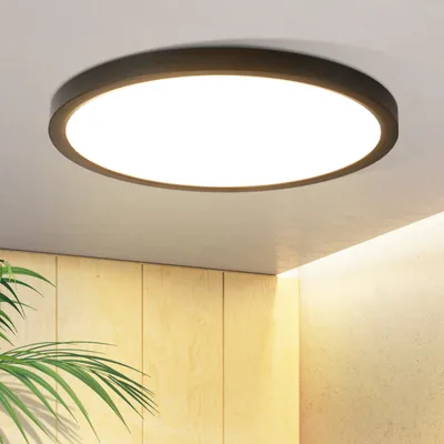 Image de ZMH Plafonnier LED Ø18cm Noir 15W Lampe de cuisine ronde Éclairage de plafond 3000K Petit IP44 Blanc chaud Lampe de couloir pour chambre à coucher