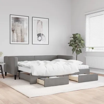 Image de vidaXL Lit de jour extensible avec tiroirs gris foncé 90x200 cm Tissu