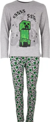 Produktbild von Minecraft Creeper Kinder lang Pyjama Schlafanzug Grau 116