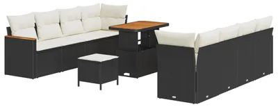 Immagine prodotto di vidaXL Set di divani da giardino 11 pezzi in polirattan nero