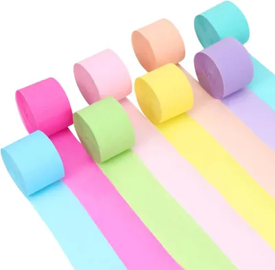 Productafbeelding van Crêpepapier - Kleurrijk - 8 rollen - Regenboog-crêpepapier - Tape - 4,5 cm x 25 m - Pastelkleuren - Luchtslangen - Feestdecoratie - Doe-het-zelf
