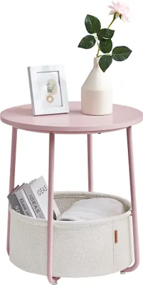 Produktbild von VASAGLE Beistelltisch, rund, mit Korb, Ø45 cm, pastellrosa-wolkenweiß