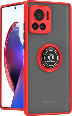 Produktbild von Motorola Edge 30 Ultra Hülle, Ring Halter Ständer Matte Transluzent TPU Rahmen Stoßfest Schutzhülle für Motorola Edge 30 Ultra Rot