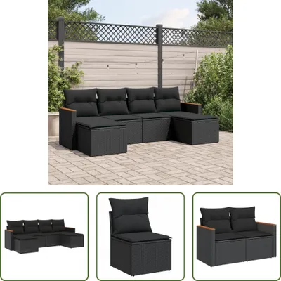 Produktbild von The Living Store 6-tlg. Garten-Sofagarnitur mit Kissen Schwarz Poly Rattan