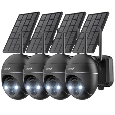 Image de Caméra de surveillance ieGeek 5 MP, Wi-Fi, pour l'extérieur, sans fil, solaire, PTZ 360°, batterie intégrée, 2,4 GHz, vision nocturne couleur, détection PIR, audio bidirectionnel, 4 PC