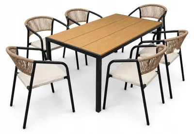 Zdjęcie produktu dla Zestaw mebli ogrodowych balkon stół Allen Pro 150x90W + 6x krzesło Portino taupe