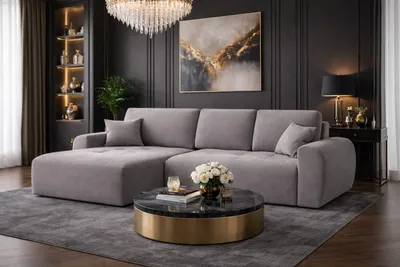 Produktbild von Kaiser Möbel Ecksofa mit Schlaffunktion und Bettkasten L-Form Ivo L, Veloursstoff Salvador, Grau, Links