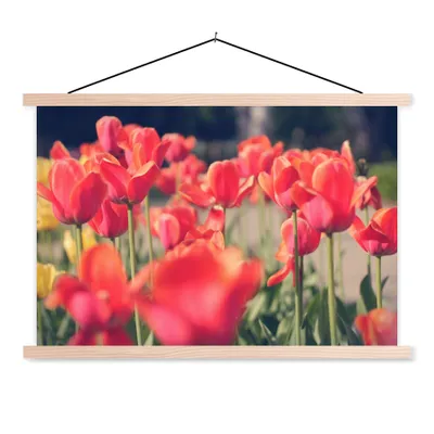 Produktbild von MuchoWow® Textilposter Tulpen - Blumen - Natur 120x80 cm mit holzfarbenen Rahmen - Aufhängeset