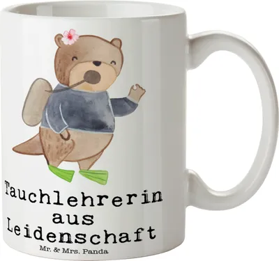 Produktbild von Mr. & Mrs. Panda Kaffeetasse Tauchlehrerin Leidenschaft - Weiß - Geschenk, Keramikbecher, Tasse, Becher, Kaffeebecher, Teetasse
